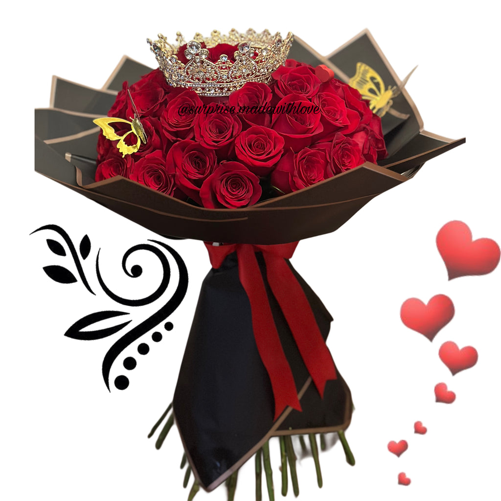 Grand Royal - 50 Roses Crown Bouquet / Grand Royal - Bouquet de 50 Rosas con Corona