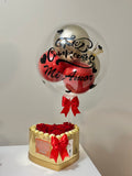 Sweet Heart Rose Box – 12 Roses & Ferrero Rocher with Personalized Balloon | Caja Corazón con Rosas, Ferreros y Globo Personalizado