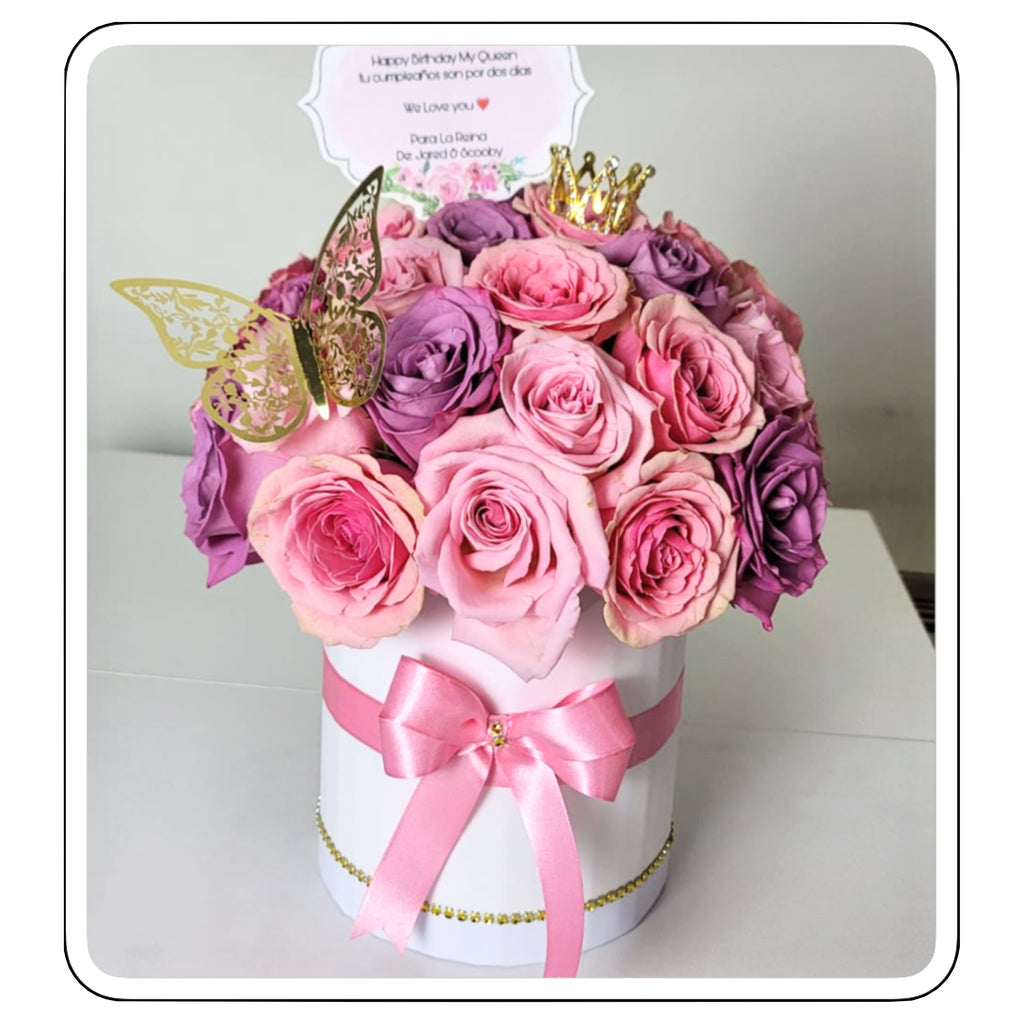 Bloom & Blush Cylinder Box – 36 Roses in Your Choice of Colors | Caja Cilíndrica con 36 Rosas Personalizadas