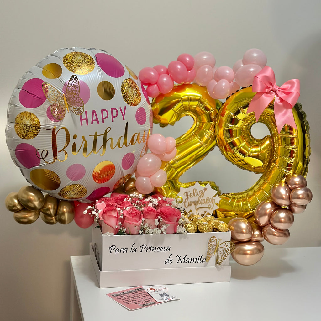 Birthday Glam Box - Flowers, Ferrero & Balloons / Birthday Glam Box - Flores, Ferrero y Globos