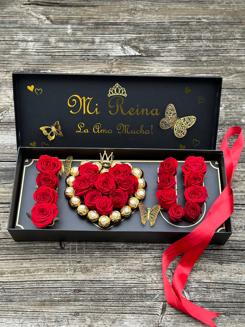 I Love U Box | Caja I ❤️ U con Rosas y Chocolates