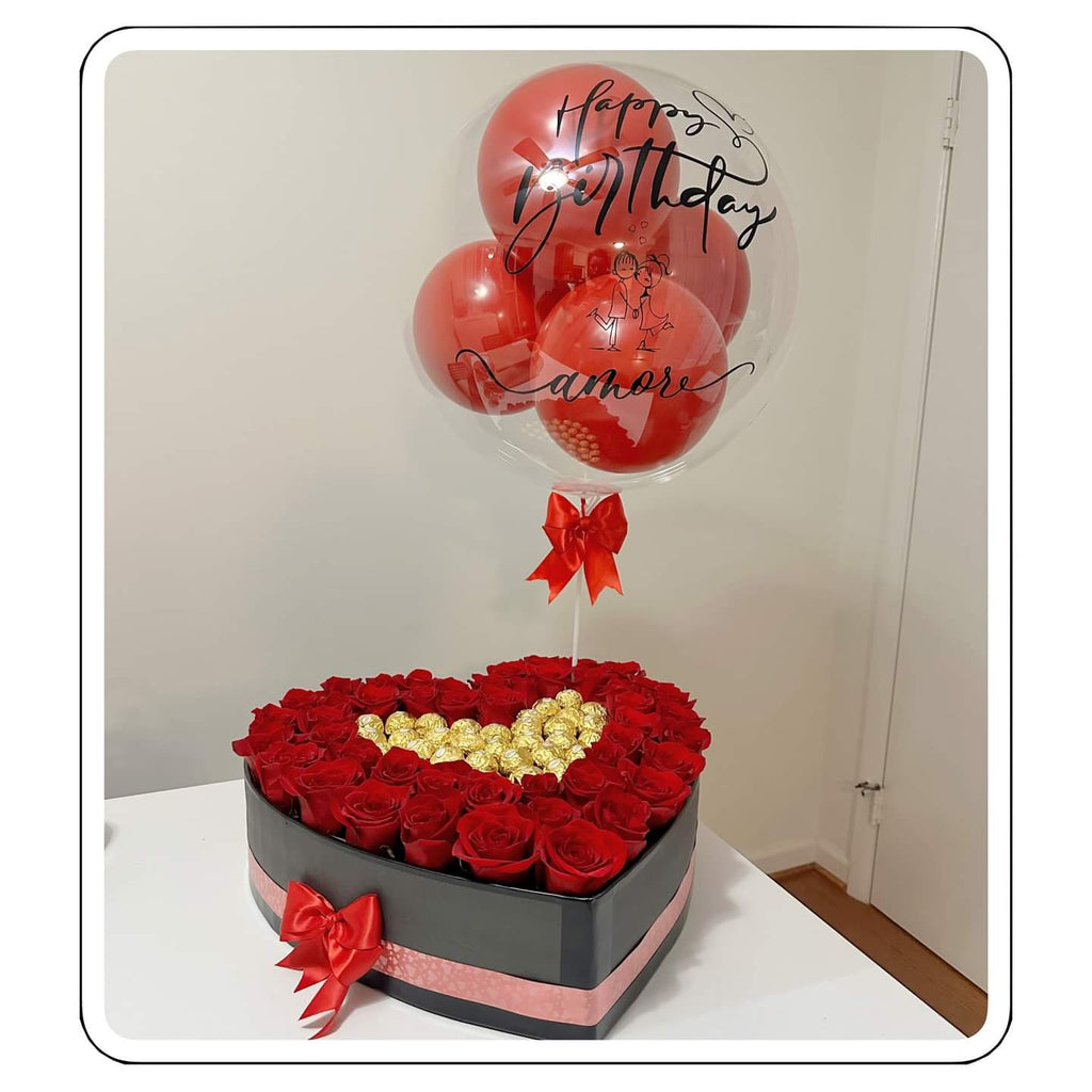 Heart Full of Roses – Custom Floral Heart with Ferrero Rocher | Corazón Floral Personalizado con Chocolates