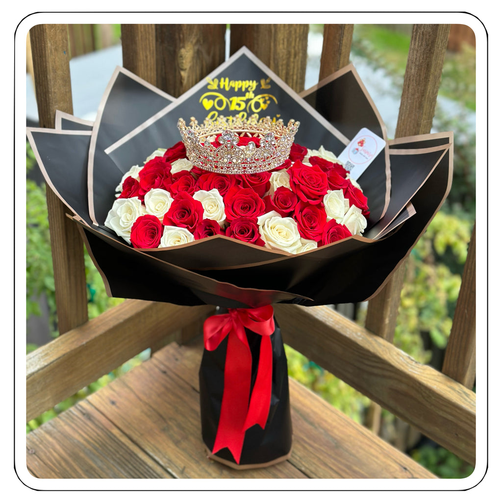 Grand Royal - 50 Roses Crown Bouquet / Grand Royal - Bouquet de 50 Rosas con Corona