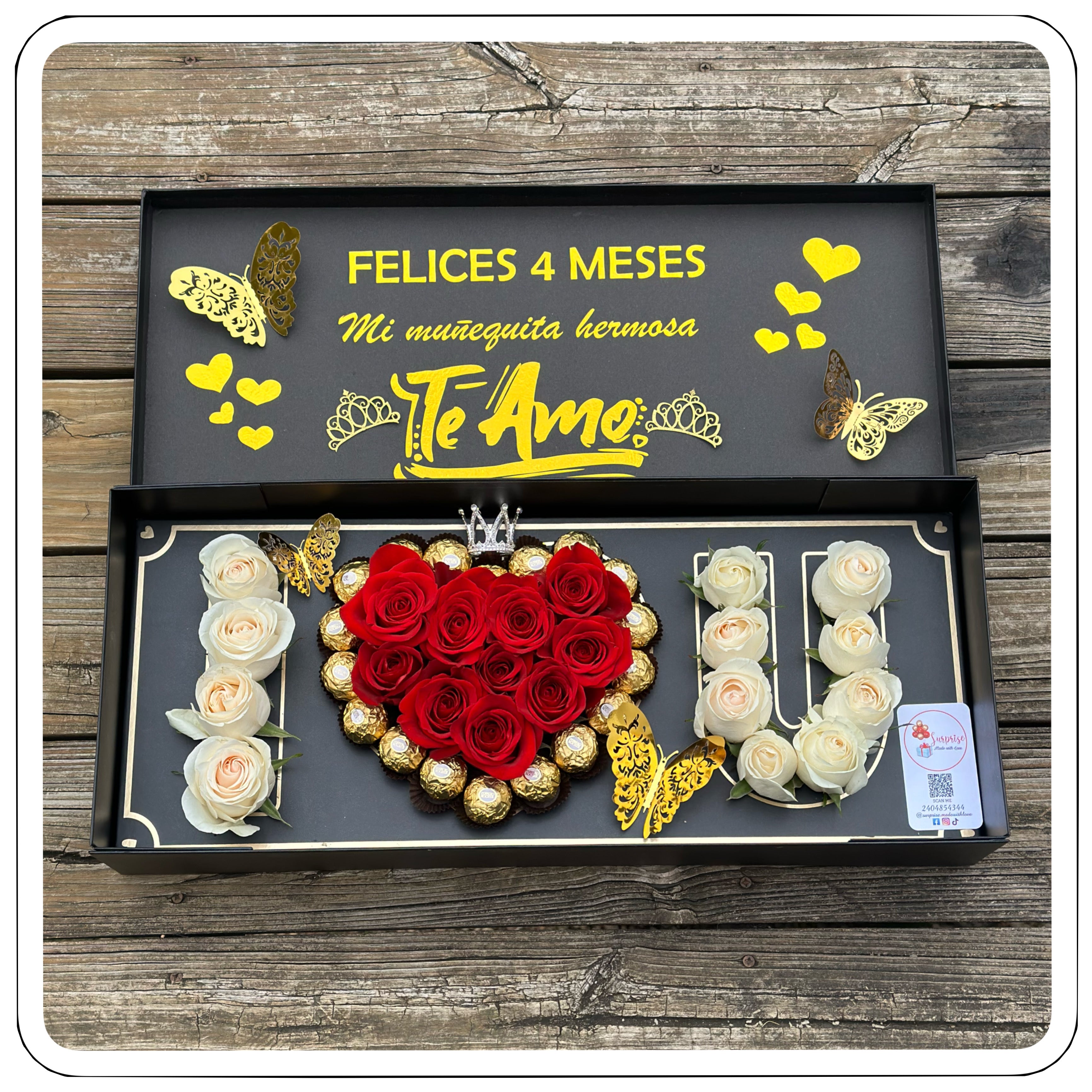 I Love U Box | Caja I ❤️ U con Rosas y Chocolates