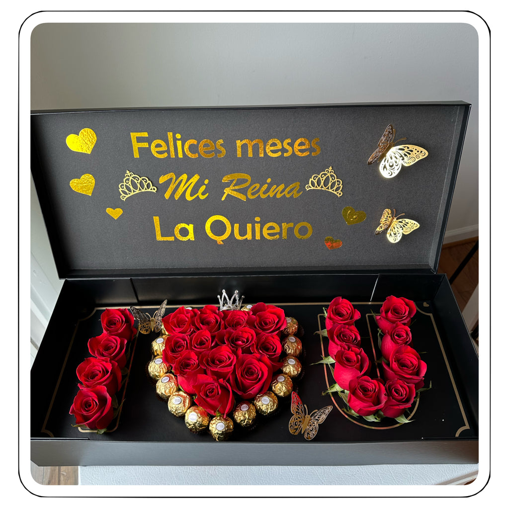 I Love U Box | Caja I ❤️ U con Rosas y Chocolates