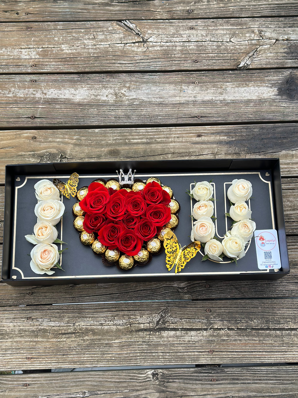 I Love U Box | Caja I ❤️ U con Rosas y Chocolates