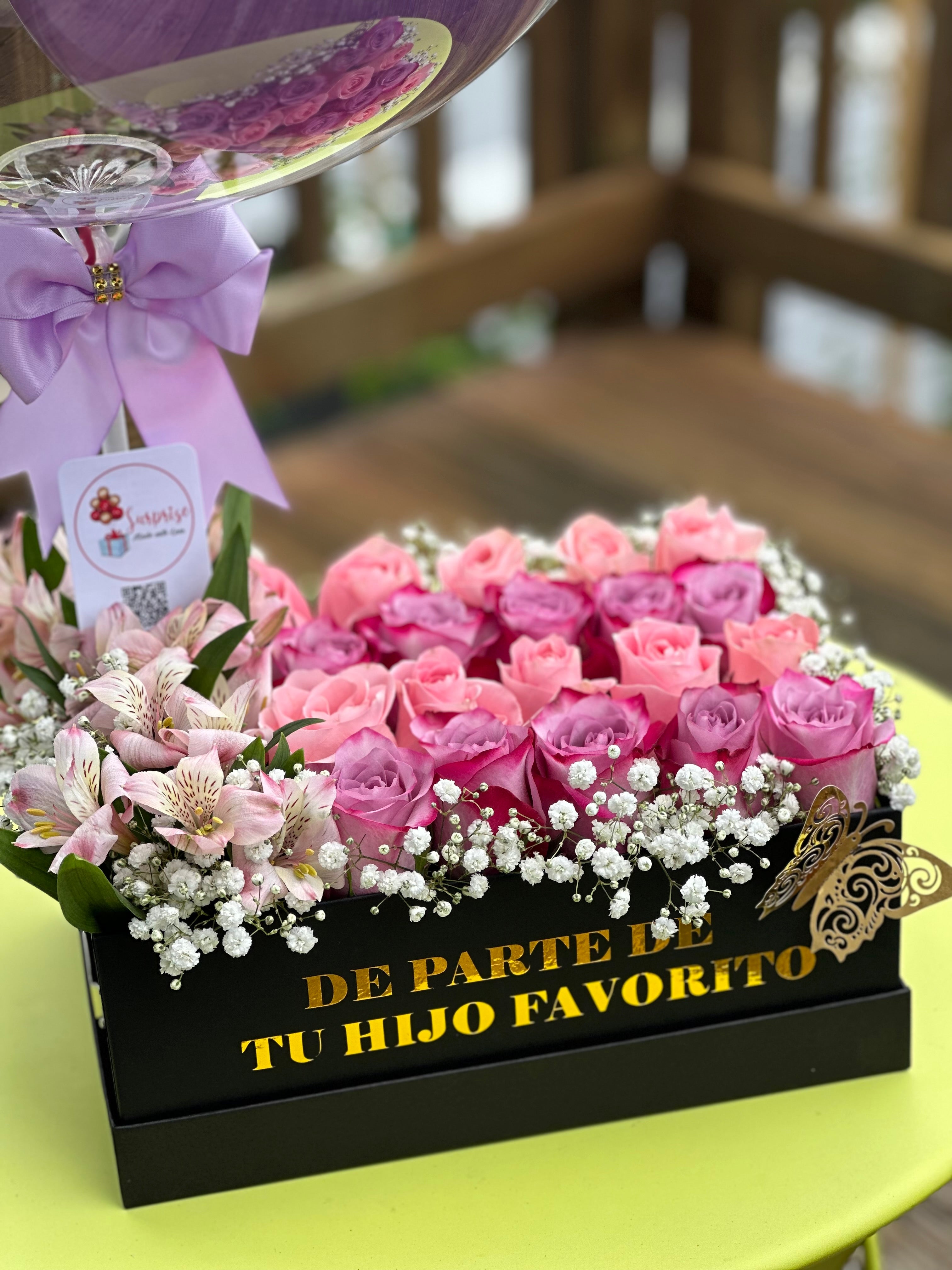 Two-Tone Rose Box – Personalized Floral Gift Box | Caja Floral Personalizada